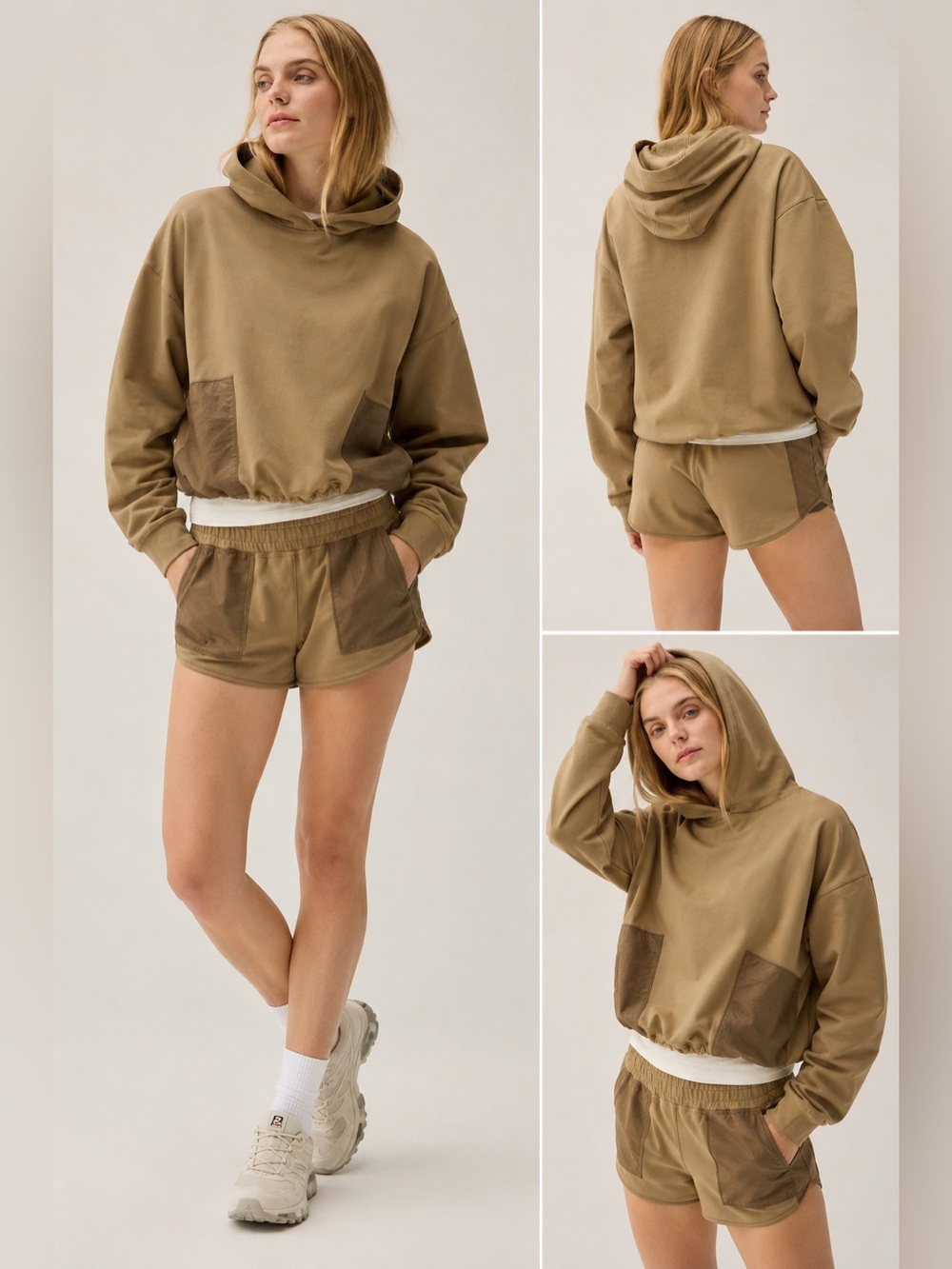 Outdoor Voices BeechTree Hoodie Tan Lightweight Patch Pocket Pullover Size M